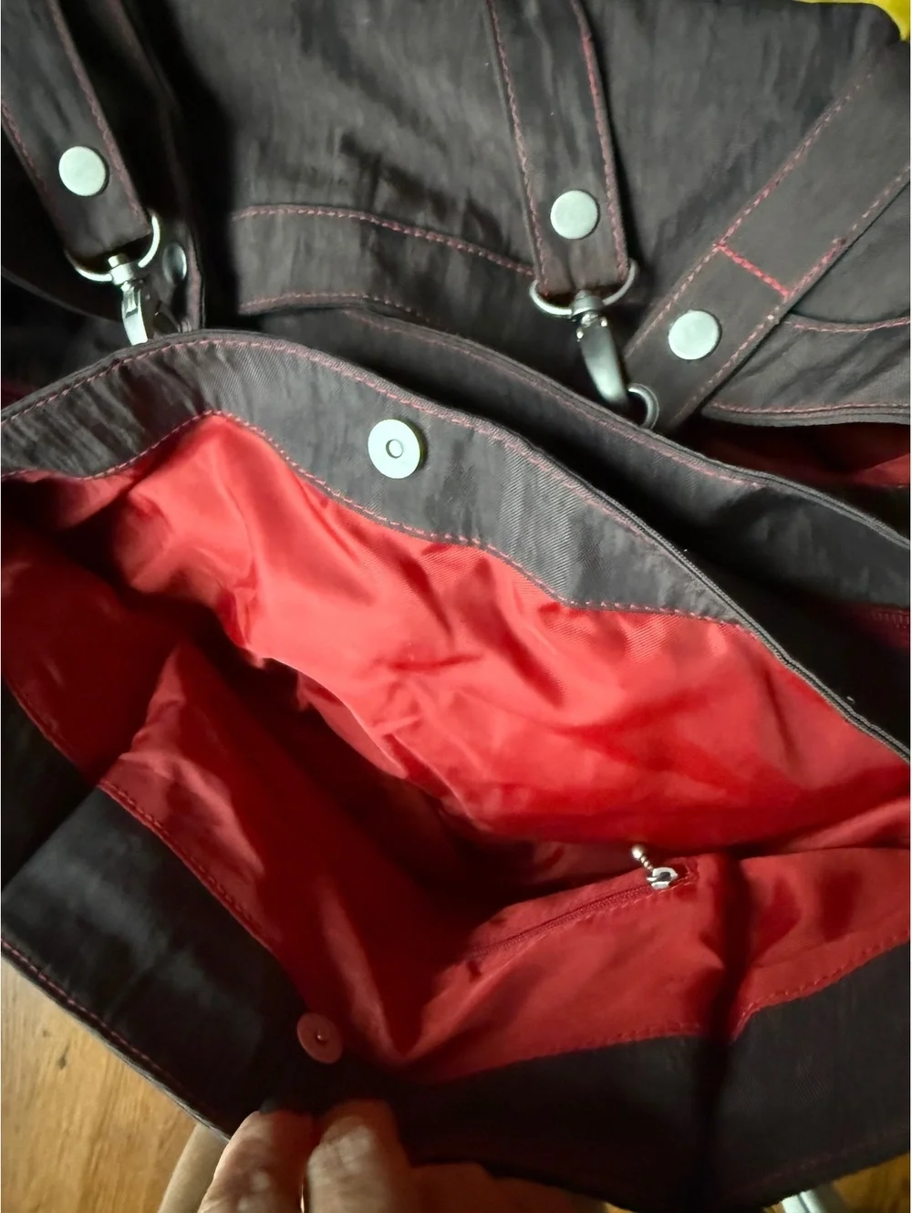 Baggallini Brown Tote Bag with Red Stitching and Front Pocket